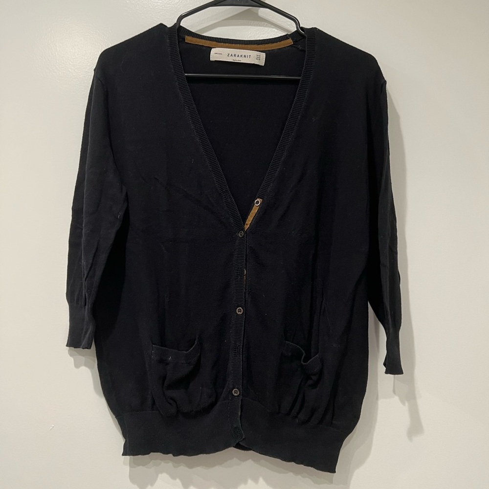Zara Knit - Womens black cardigan mid sleeve